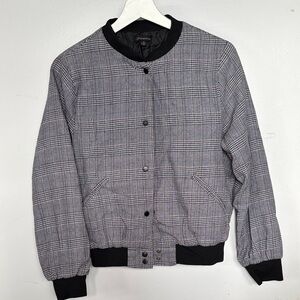 St. John's Bay Black and Gray Plaid Bomber Jacket
